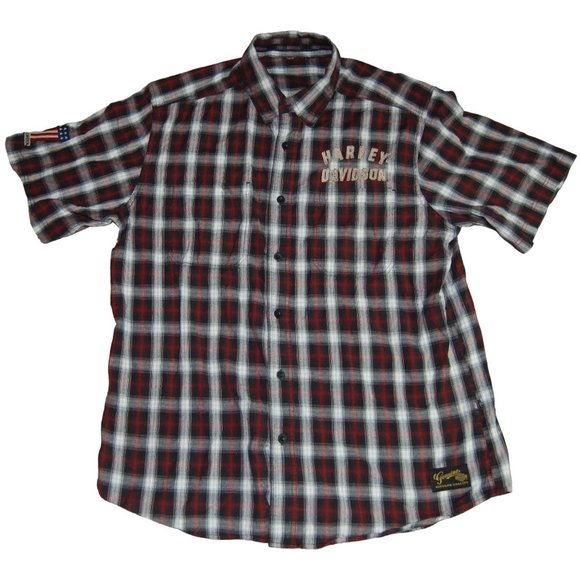Harley-Davidson Motorcycles Short Sleeve Plaid Button Up Work Shirt Large #1HD - Picture 1 of 8